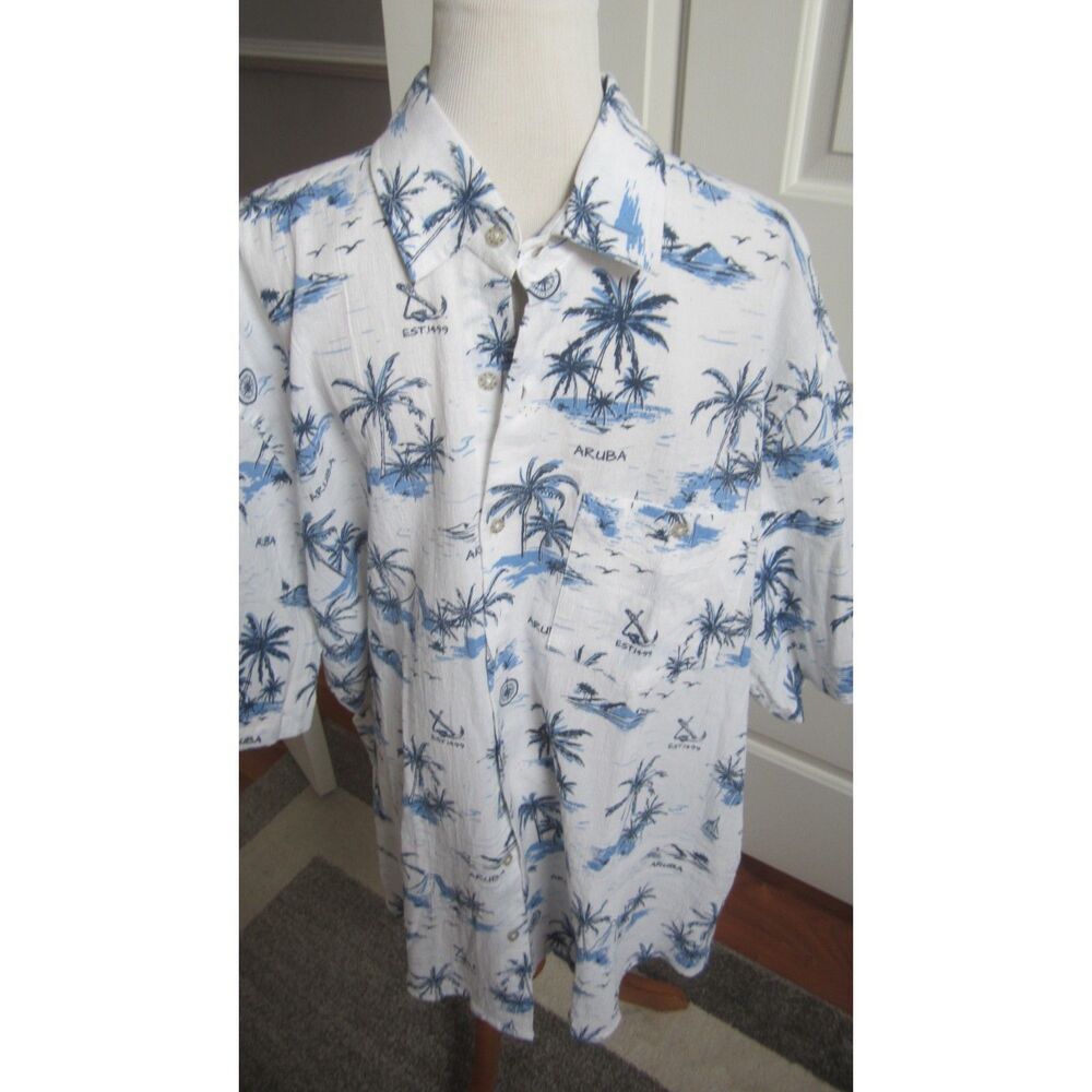 NEW  WHITE SANDS MEN'S BUTTON DOWN PALM TREE ARUBA SHIRT. 2X  100% WASHED COTTON